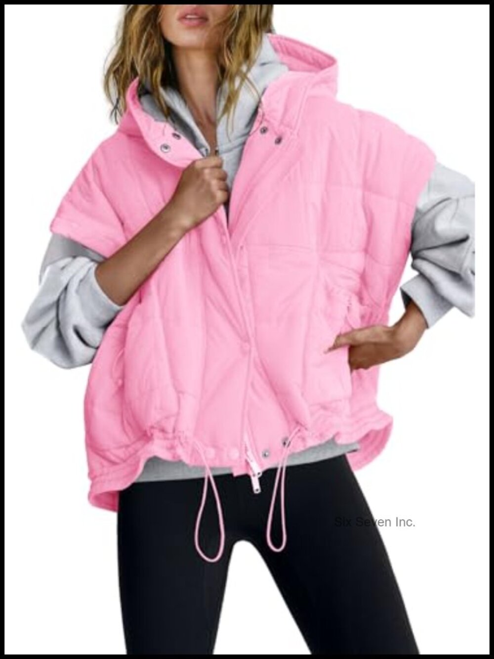 Oversized Quilted Puffer Vest Hooded Sleeveless Zip Jacket